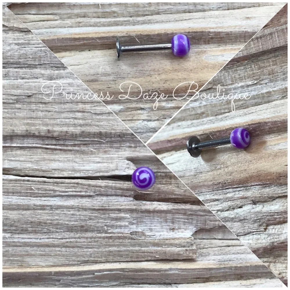 Purple Swirl Lip‎ Stud Bar Flat Back Labret Piercing Jewelry